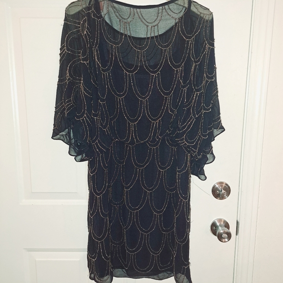 Cache Beaded Dress Wedding Mother of Bride Beaded Scallop 4 Holiday Party - Picture 2 of 5